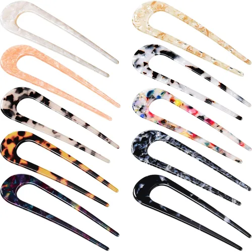 Miniatura 8 de WILLBOND 10 horquillas francesas para mujer, 4 pulgadas, acetato en forma de U, pinzas pequeñas y ligeras, decorativas, finas, para peinado, moño