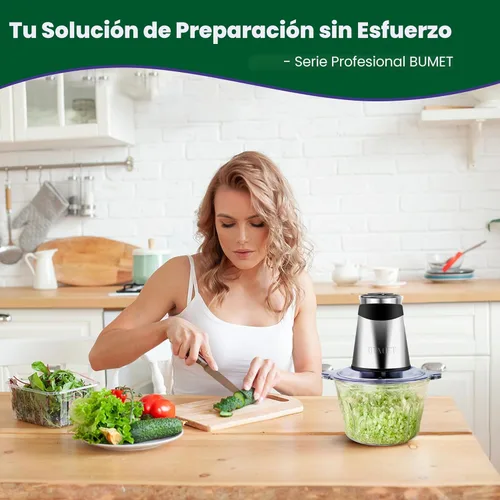 Miniatura 8 de BUMET Procesador eléctrico de alimentos, picador de verduras de 500W, 2 tazones de 2x8 tazas, 2 bicapas, 4 cuchillas, picadora de alimentos pequeña