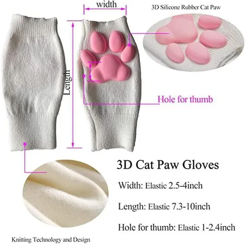 Miniatura 2 de Lindos guantes de pata de gato, Kawaii Cat Cosplay Kawaii Soft 3D Toes Frijoles sin dedos de gato garra pata pata Pad Sleeve