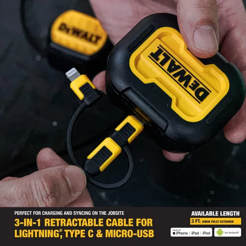 Miniatura 6 de DEWALT Cable de carga multiusos retráctil 3 en 1 de servicio pesado, cable de carga rápida de 3 pies, adaptador de carga múltiple con puerto
