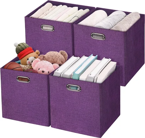 Miniatura 23 de Posprica Cubos de almacenamiento plegables, 11 x 11 x 11 pulgadas, contenedores de tela, 4 unidades, color beige