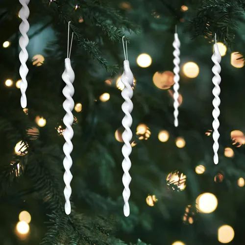 Miniatura 12 de AMS Adornos de carámbanos de plástico con purpurina brillante, 30 piezas de carámbanos torcidos, decoración para árbol de Navidad y colgar en Azul