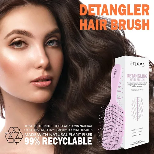 Miniatura 7 de Fiora Naturals - Cepillo desenredante 100% ecológico con cerdas ultrasuaves, se desliza por los enredos con facilidad (rosa y negro)