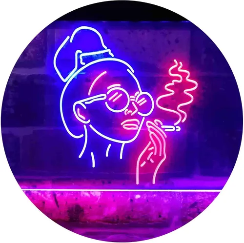 ADVPRO Señal de neón LED de doble color rojo y azul para fumar mujer mala perra cueva cobertizo cueva st6s43-i3869-rb