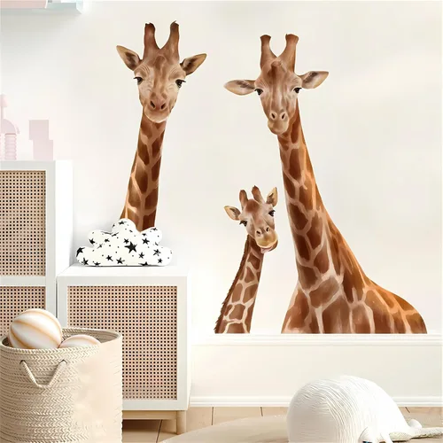 Calcomanías de pared de jirafa manchada, calcomanías de pared de animales salvajes de dibujos animados de sacinora removibles para niños, bebés,