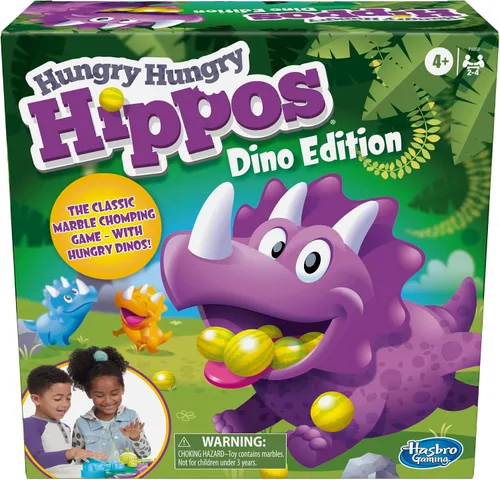 Hasbro Gaming Hungry Hungry Hippos Dino Edition Juego de Mesa, Juego Preescolar para Edades de 4 Años en Adelante; para 2 a 4 Jugadores (Exclusivo
