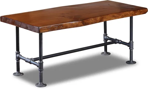 Miniatura 2 de Handcrafted SRLWerks Mesa de centro industrial de tubería y madera con borde vivo, mesas de centro rústicas vintage, mesa de centro moderna de casa