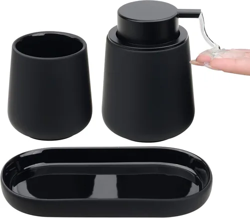 Miniatura 9 de BosilunLife Juego de accesorios de baño 3 piezas - Juego de dispensador de jabón con espuma de cerámica para baño, decoración de baño estilo casa