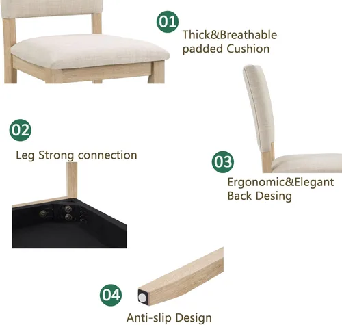 Miniatura 5 de Harper & Bright Designs Juego Moderno de Mesa de Comedor de 5 Piezas de Madera para 4 - Mesa de Cocina Cuadrada Pequeña de 34.5" & Sillas con Roble