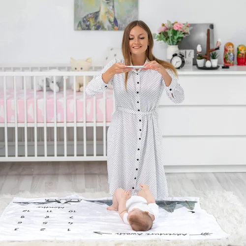 Miniatura 2 de Manta Milestone para bebé niño – Manta mensual de bebé, seguimiento del crecimiento para recién nacido, decoración de guardería de bosque, tema