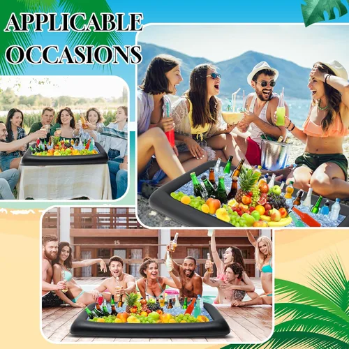 Miniatura 5 de Leitee Kit de barra inflable de 3 piezas, incluye bandeja de buffet de ensalada con tapón de drenaje, cubierta de malla, recipientes de bebidas