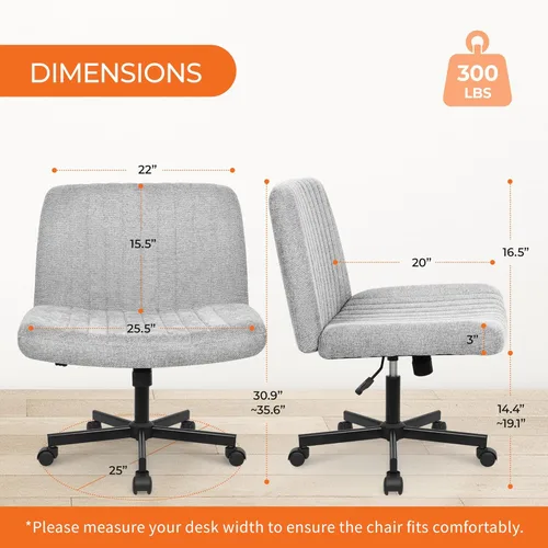 Orange Factory Silla con Ruedas Entrecruzadas de Patas Cruzadas Anchas Silla de Escritorio de Oficina Silla de Tocador Tela Cómoda Sin Brazos Rueda