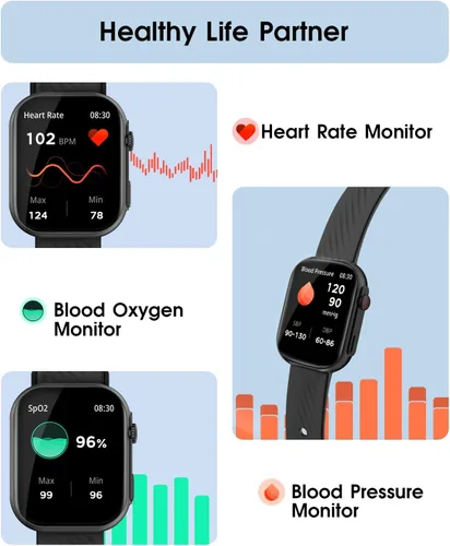 Miniatura 4 de PJYUBVOR Reloj Inteligente para Hombres y Mujeres (Contestar/Hacer Llamadas), Rastreador de Fitness de 2.0" con Más de 100 Modos Deportivos, Monitor