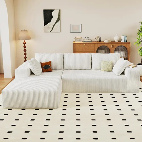 Miniatura 63 de Sofá seccional modular de 96", sofá en forma de L tipo nube sin estructura con chaise lounge, tapizado de pana con asiento profundo de espuma Negro