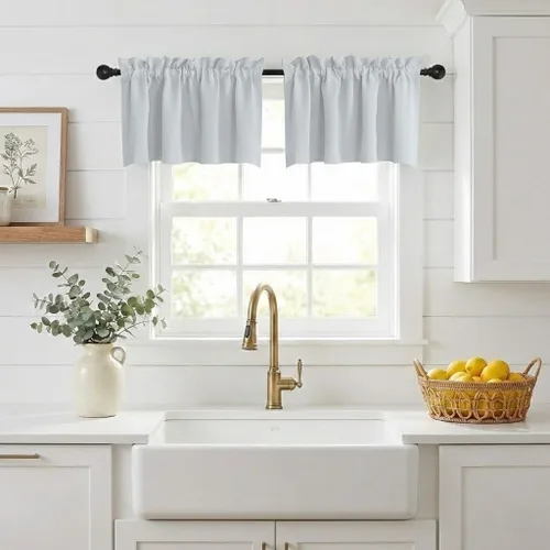 Miniatura 59 de NICETOWN Home Fashion - Cortinas de cocina con bolsillo para poste, cenefa festoneada a medida, cenefa festoneada sólida para ventana de Marrón