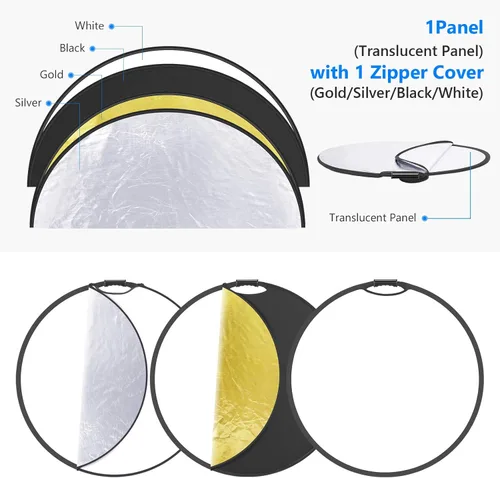 Miniatura 2 de Neewer Reflector de luz portátil redondo 5 en 1 de 32 pulgadas/31.5 in, multidisco plegable con un solo agarre y bolsa para iluminación