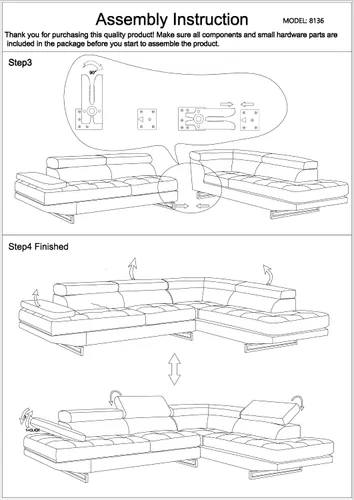 Miniatura 13 de BlackJack Furniture Union Modern - Sofá modular de piel sintética con reposacabezas ajustables, diván orientado hacia la izquierda, elegante asiento