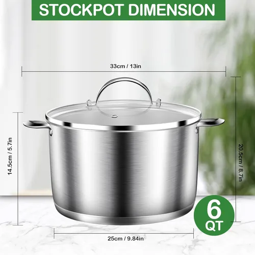 Miniatura 7 de STOCKPOT Olla de cocina, olla de acero inoxidable, olla de sopa con tapa de vidrio, ollas de inducción - 6 cuartos