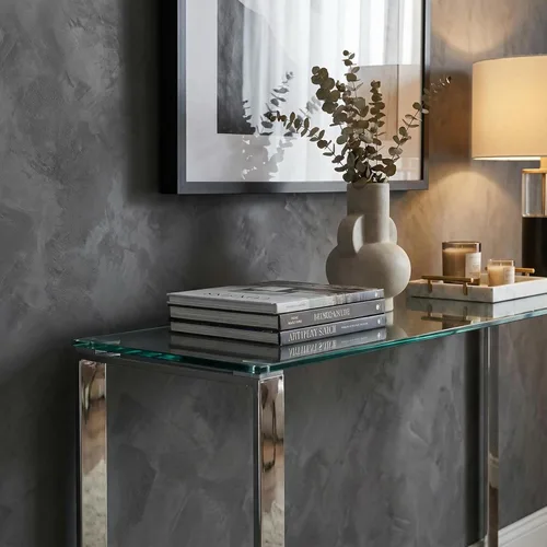 Miniatura 5 de Cortesi Home Remi - Mesa consola de cristal contemporánea con acabado cromado