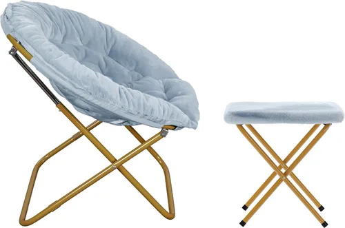 Miniatura 6 de Flash Furniture Gwen - Silla plegable de gran tamaño con otomana, silla lunar de piel sintética, marco de acero duradero, para dormitorio