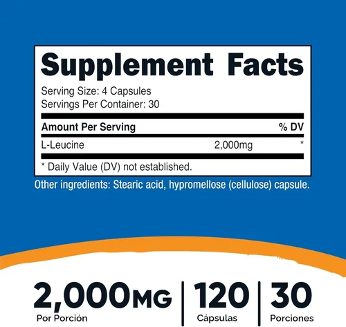 Miniatura 2 de Nutricost L-leucina 2,000 mg, 120 cápsulas vegetarianas, sin OMG, sin gluten, 30 porciones