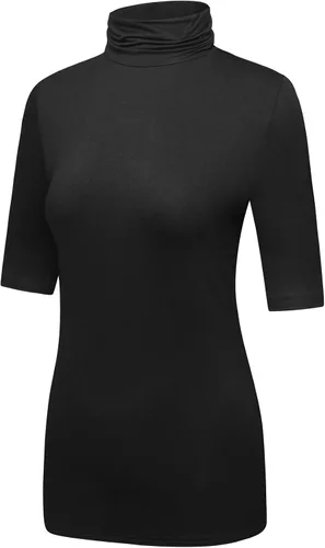 Miniatura 2 de OThread & Co. Camiseta de cuello alto de media manga para mujer, capa elástica básica, cómoda, cuello alto