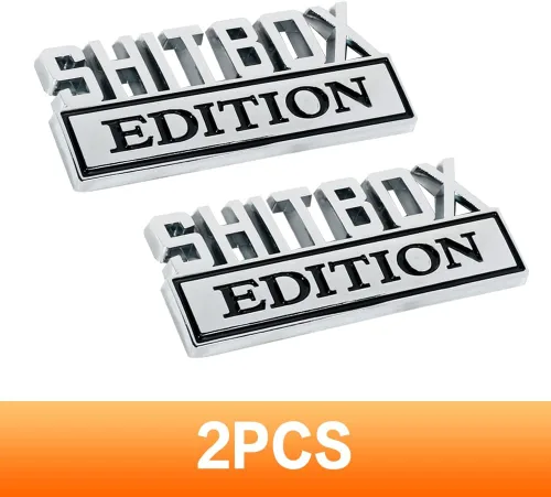Miniatura 4 de Paquete de 2 Emblemas Edición Shitbox, Adhesivo 3D para Coche, Emblema Personalizado 3D, Adhesivo para Guardabarros, Placa de Identificación 3D