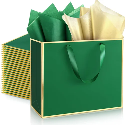 Miniatura 35 de ReliThick Paquete de 12 bolsas de regalo de papel metálico con asas y papel de seda de 11.8 x 10 x 4 pulgadas, bolsa de agradecimiento para Azul