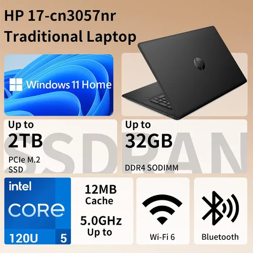 Miniatura 2 de HP Portátil para estudiantes en casa de 17.3 pulgadas, potente CPU Intel Core 5 120U de 10 núcleos, 32 GB de RAM, almacenamiento de 2 TB, cámara web