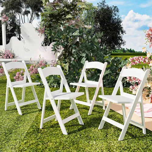 Paquete de 4 sillas plegables de resina con marco de acero reforzado para interiores y exteriores, sala de reuniones, patio, jardín, boda, fiesta y