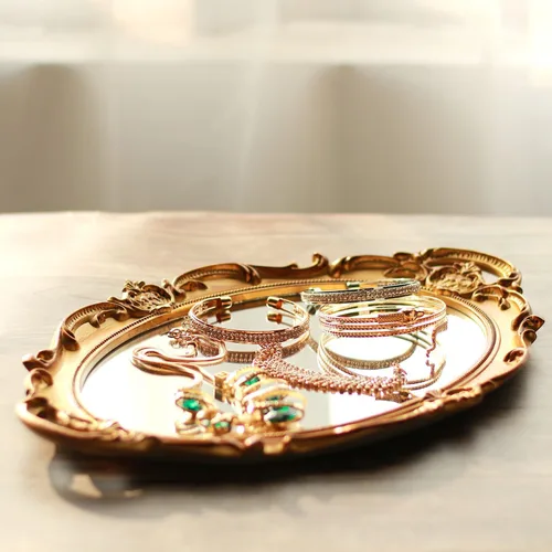 Miniatura 5 de Polyresin Ellipse - Bandeja decorativa antigua para espejo, organizador de maquillaje, organizador de joyas, bandeja para servir, 9.8 x 14.6 Dorado