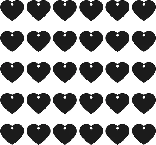 MECCANIXITY Etiquetas en blanco con estampado de corazón, etiqueta de identificación de perro en blanco de aluminio, etiquetas de grabado negro para