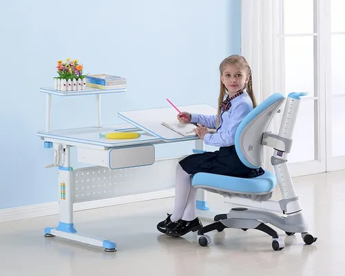 Miniatura 2 de ApexDesk Little Soleil DX 43 pulgadas de ancho, escritorio de estudio para niños con altura ajustable, con estante y cajón integrado