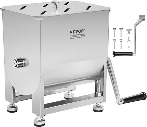 VEVOR - Batidora manual de carne, tanque fijo de 10 L, batidora de mano de acero inoxidable resistente para carne molida y salchicha, capacidad
