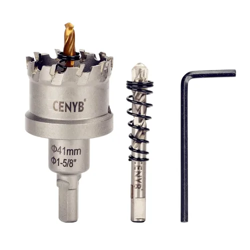 Miniatura 62 de 10 piezas (16-54 mm) Kit de sierra perforadora de carburo TCT para metales duros. Incluye 2 brocas de titanio, 1 broca piloto escalonada y 2 llaves