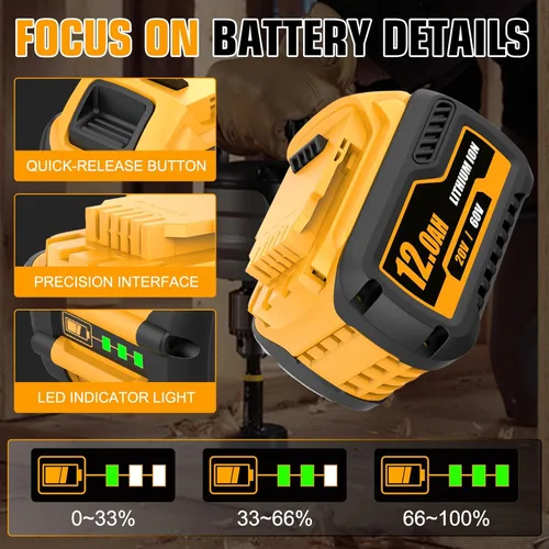 Miniatura 3 de Paquete de 2 baterías de alta capacidad de 12000 mAh y cargador DCB105 de repuesto para batería de iones de litio Dewalt 20V/60V MAX compatible