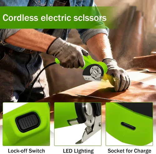 Miniatura 3 de High-Speed Cardboard Cutter, Cordless Rechargeable Electric Scissors with Safety Lock and LED Light, Rotating Blade for Cardboard Fabric Carpet