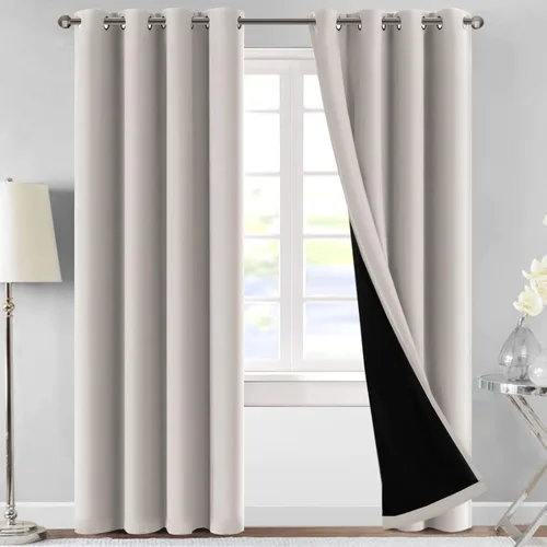 Miniatura 23 de MeilleMaison Paneles de cortina 100 % opacas para ventana de dormitorio, bloqueo de luz completa, de 84 pulgadas de largo, con aislamiento térmico