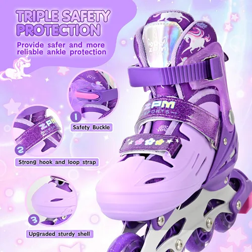 Miniatura 3 de 2PM SPORTS Patines en línea para niños y niñas de edades 5-8, 8-12, 3-5, 4-8, 6-12 con ruedas que se iluminan, patines de ruedas ajustables