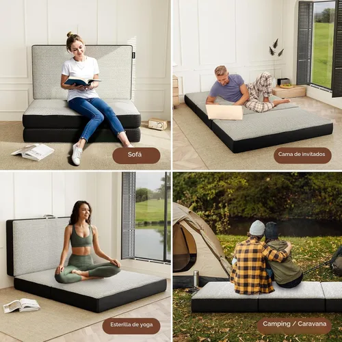 Miniatura 4 de ROXGOX Colchón Plegable Triple de Espuma Viscoelástica, Cama de Piso Portátil Individual de 4 Pulgadas, Colchoneta Plegable con Funda Lavable, Asa