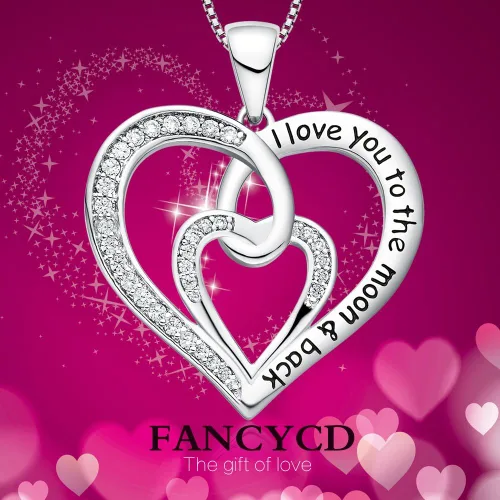 Miniatura 2 de FANCYCD - Collar con dije de corazón con texto en inglés "I Love You to the Moon and Back