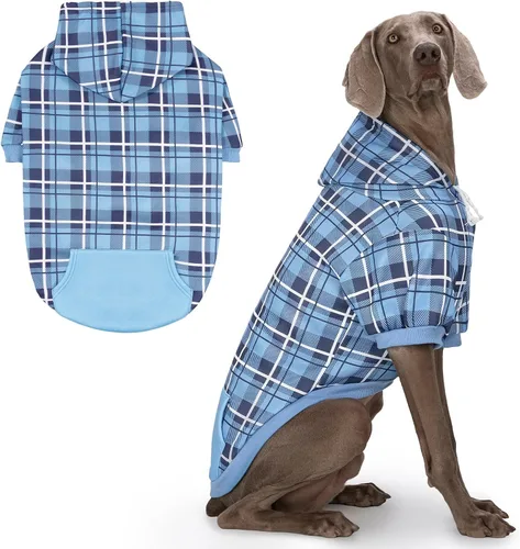 Miniatura 16 de EXPAWLORER Sudadera con capucha para perro a cuadros, estilo británico, suéter cálido para perro con agujero para correa, ropa de pitbull, ropa