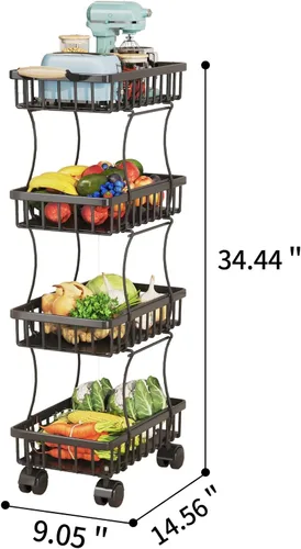 Miniatura 7 de Wisdom Star - Canasta de frutas y verduras de 4 niveles para cocina, carrito de almacenamiento de frutas y verduras, canasta de almacenamiento