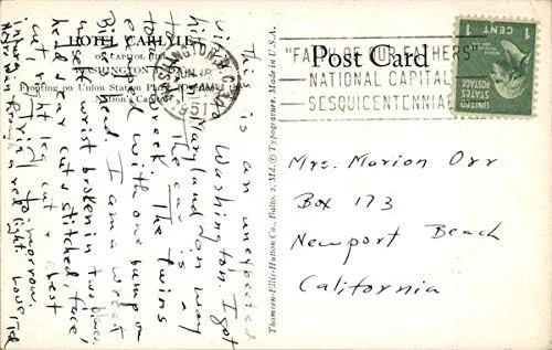 Miniatura 2 de Hotel Carlyle Washington, Distrito de Columbia DC Original Vintage Postal 1951