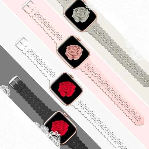 Miniatura 3 de Bandiction - Paquete de 4 correas de silicona de encaje compatibles con Apple Watch de 38mm 40mm 41mm 42mm 44mm 45mm 46mm 49mm, correa delgada