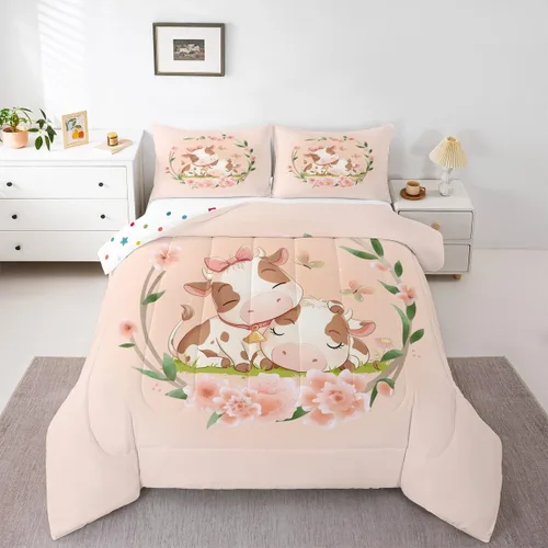 Miniatura 8 de Erosebridal Lindo juego de edredón con diseño de gatos, ropa de cama con temática de animales, edredón y juegos de ropa de cama de flores coloridas