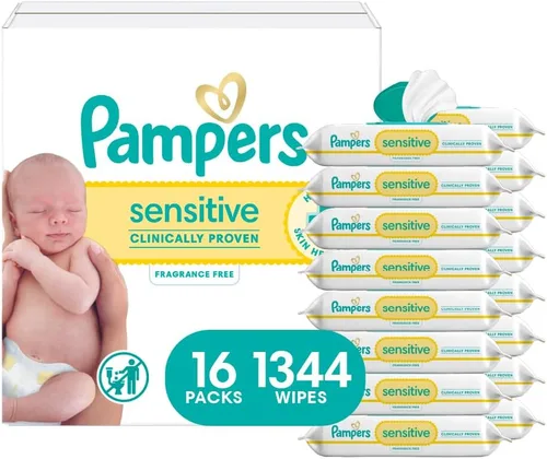 Miniatura 16 de Pampers Toallitas para bebés sensibles, a base de agua, hipoalergénicas y sin perfume, 504 en total (6 paquetes abatibles)