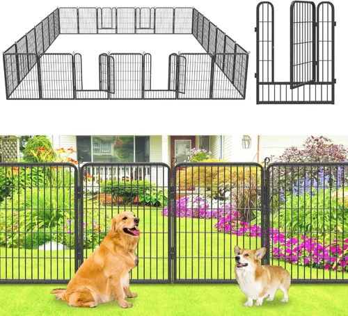 Miniatura 8 de Valla de jardín con puerta, 22 pies de largo x 32 pulgadas de alto, valla de jardín para patio, 10 paneles para perros sin excavar al aire libre