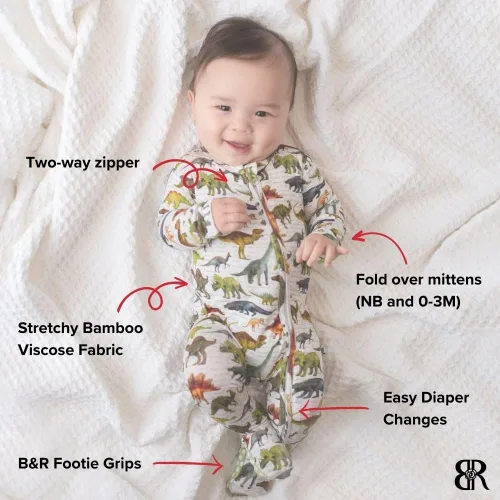 Miniatura 4 de Bums & Roses Pieles de bambú para bebé, fabricados con elastano suave y viscosa de bambú, cremallera bidireccional para un fácil cambio, 0-24M