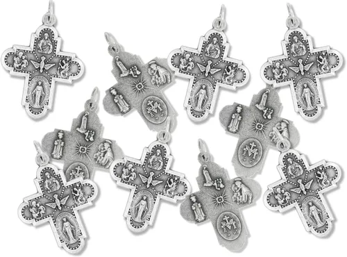 Miniatura 4 de Paquete de 10 medallas de cruz de cinco vías ovaladas de plata oxidadas de 1 18 pulgadas para collar medallas para joyería católica fabricado
